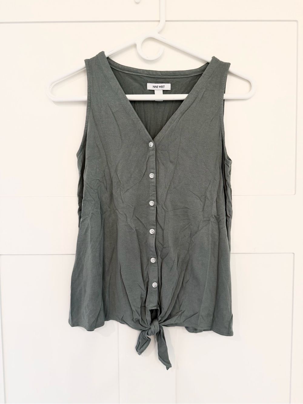 Nine West Olive Green Button-Front Tie Tank Top